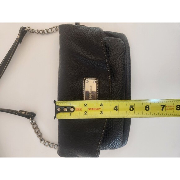 Nine West Black Crossbody Purse Multipocketed Pebble Faux Leather Fold Over - Picture 8 of 9